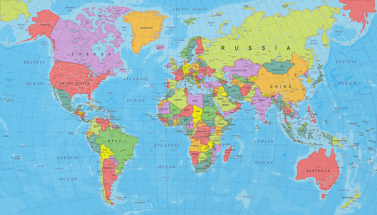 Poster Detailed colorful political world map