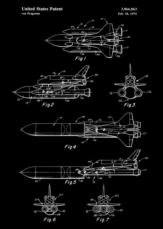 Plakát 1975 Space Shuttle Patent