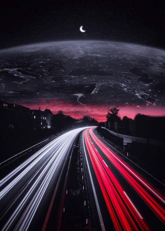 Плакат Traffic road to sky earth and mini crescent moon