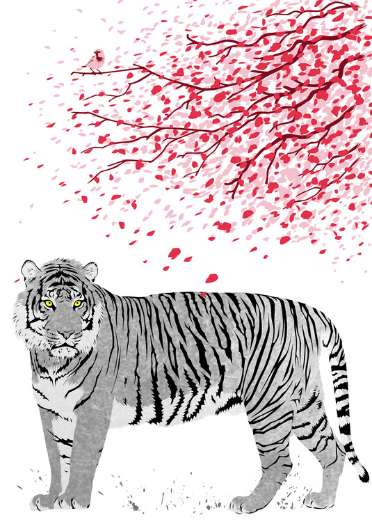 Plakat Water color tiger cherry tree