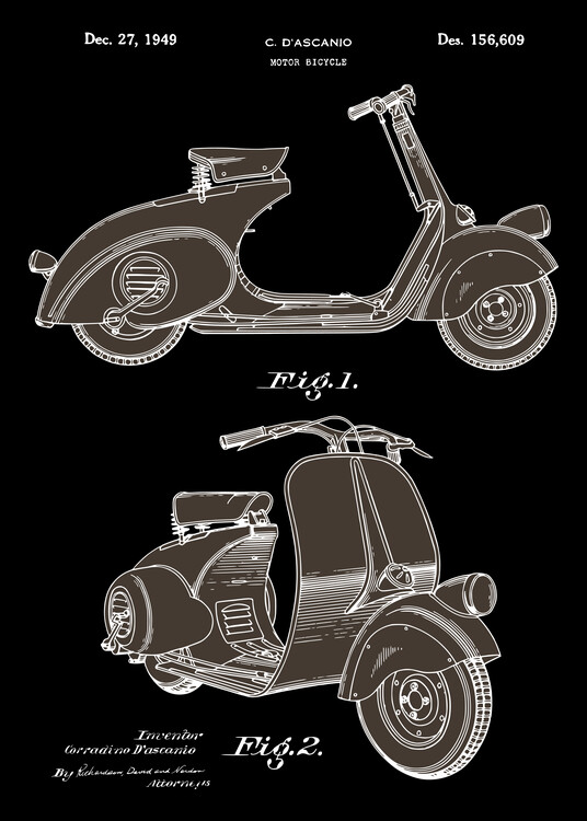 Canvas Print 1949 Piaggio Motor Bicycle Patent Art