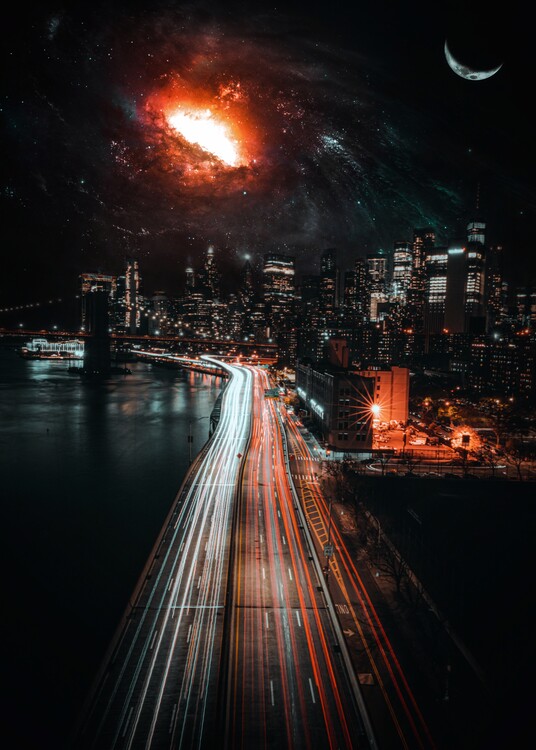 Плакат Night Traffic City Road to the Red Galaxy