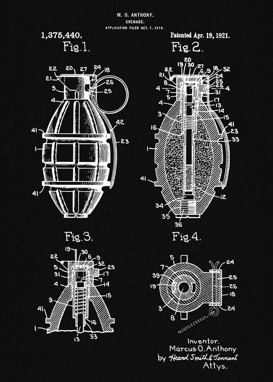 Poster 1918 Grenade Patent Art