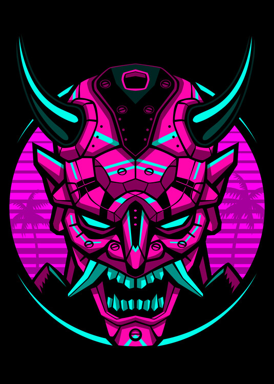 Плакат Retro mechanical samurai mask