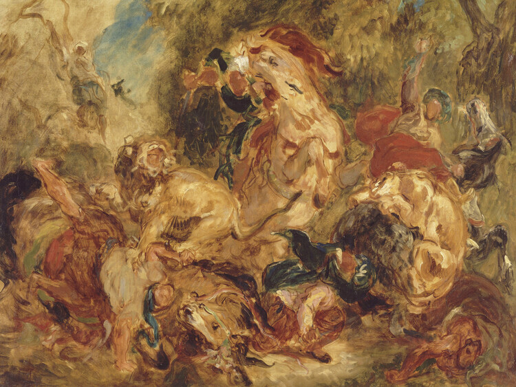 Obraz na plátně The Lion Hunt (Vintage Abstract Painting) - Eugène Delacroix