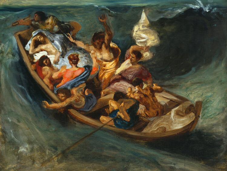 Poster Christ on the Sea of Galilee (Vintage Religious Storm Painting) - Eugène Delacroix