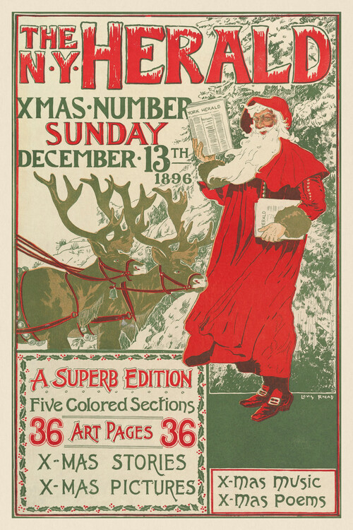 Poster The New York Herald, Christmas Number 1896 (Festive Vintage Xmas Poster ft. Santa) - Louis Rhead