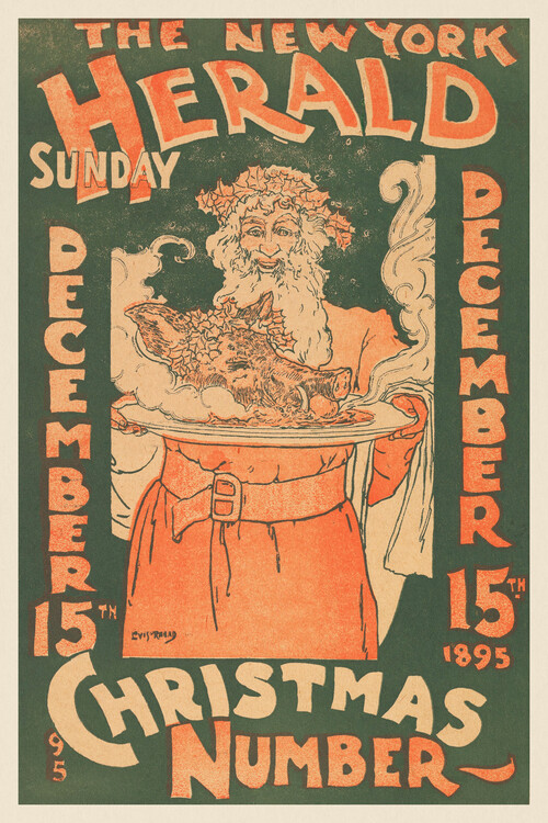 Poster The New York Herald, Christmas Number 1985 (Festive Vintage Xmas Poster ft. Santa) - Louis Rhead