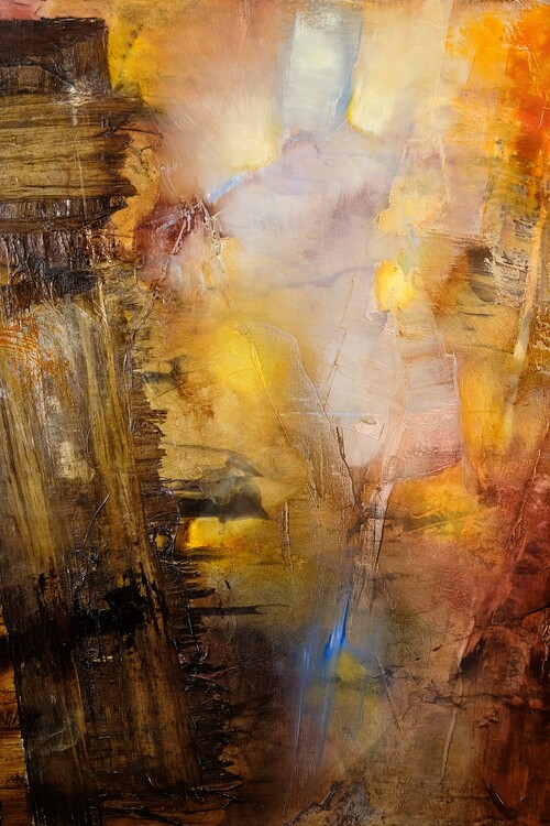 Plakat Crossing - abstract composition in yellow and gold with a little bit blue