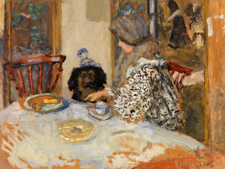 Poster A Lady & Her Dog at the Table (Vintage Pating of a Woman & Her Pet) - Pierre Bonnard