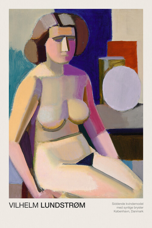 Plakát Nude Sitting Female Model with Exposed Breasts (Naked Lady Painting) - Vilhelm Lundstrøm