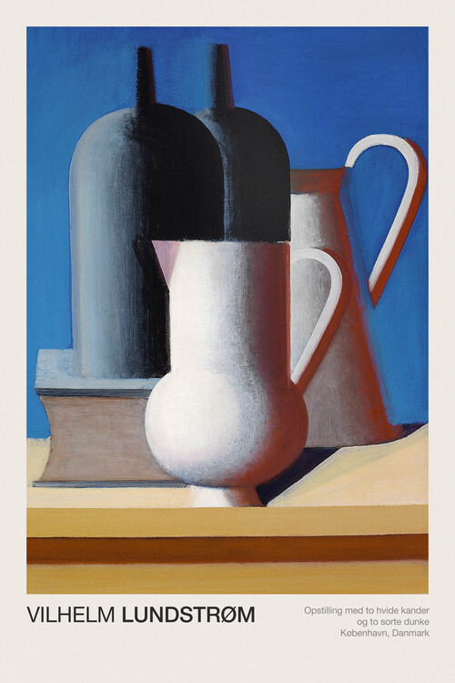 Poster Still Life with two white jugs and two black cans (Abstract Kitchen) - Vilhelm Lundstrøm