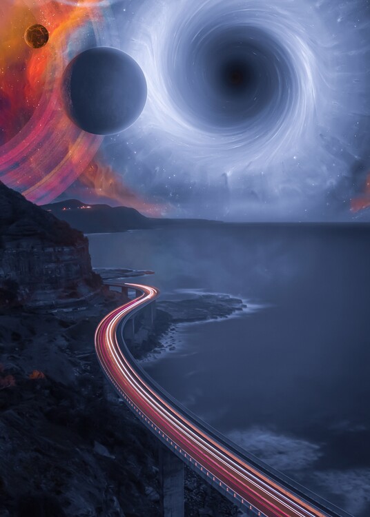 Плакат Traffic Road to Black Hole and Planets Space