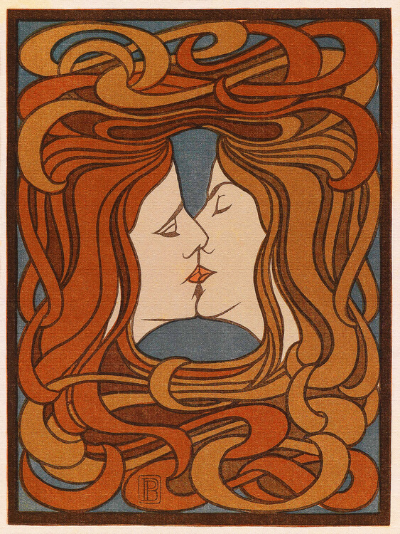 Canvas Print The Kiss (Vintage Homoerotic Art Nouveau / Lesbian Interest Gay Romance Poster) - Peter Behrens