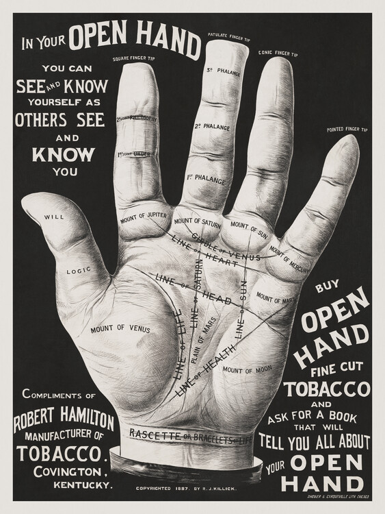 Poster Open Hand, Palm Reading (Vintage Graphic Ad Poster)