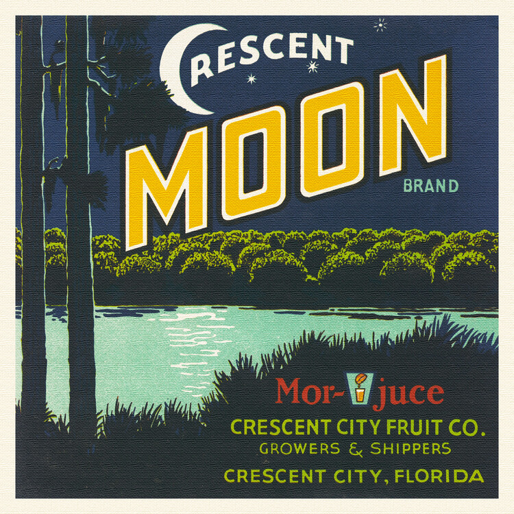 Plakát, Obraz - Crescent Moon Brand  - Florida Crate Labels, 40 × 40 cm