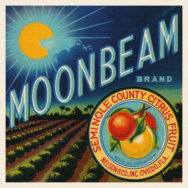 Poster Moonbeam Brand (Colourful Retro Graphic / Vintage Fruit & Fresh Produce Advertisement) - Florida Crate Labels