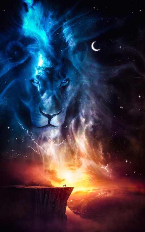Принти на полотні Spirit of animal totem lion, crescent moon and stars