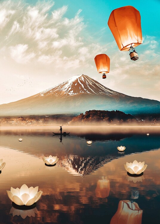 Плакат Sky Japanese Lanterns Flying and Mount Fuji