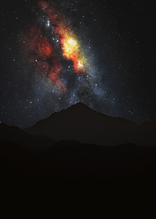Poster Mountains Red Milky Way