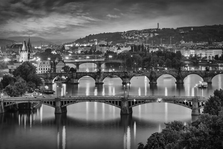 Poster Evening view over the Vltava bridges in Prague