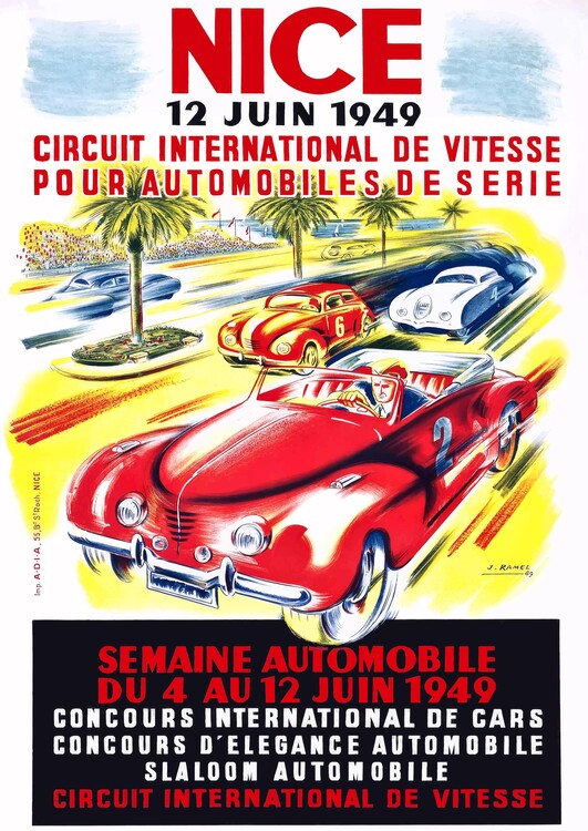 Poster 1949 Nice France Circuit Automobile Race