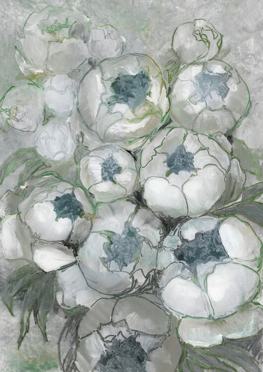 Poster Nuria painterly peonies in green
