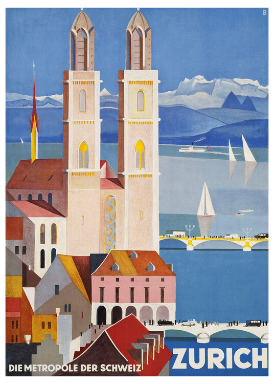 Plakat 1929 SWITZERLAND Zurich Metropolis Travel Poster