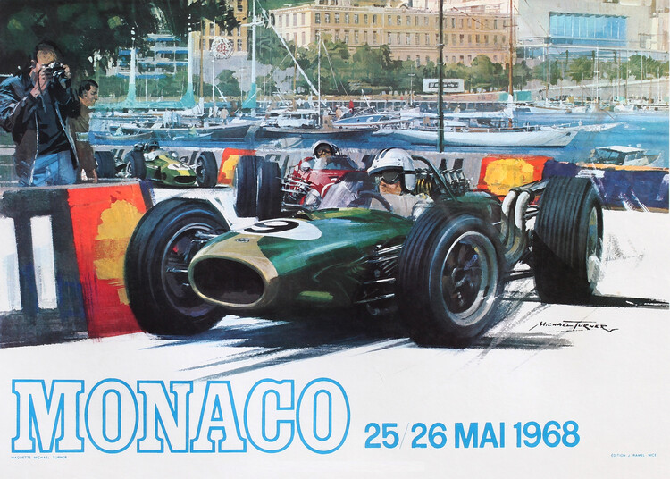 Poster 1968 MONACO Grand Prix Racing Poster
