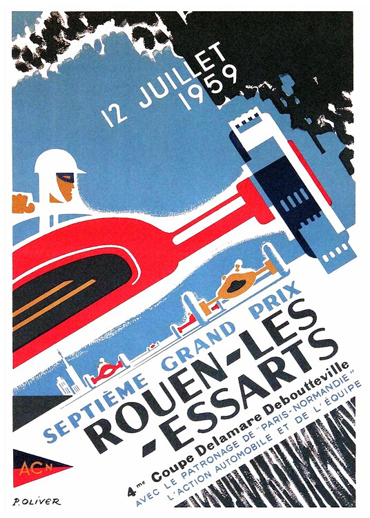 Poster 1959 Rouen Les Essarts Grand Prix Automobile Race