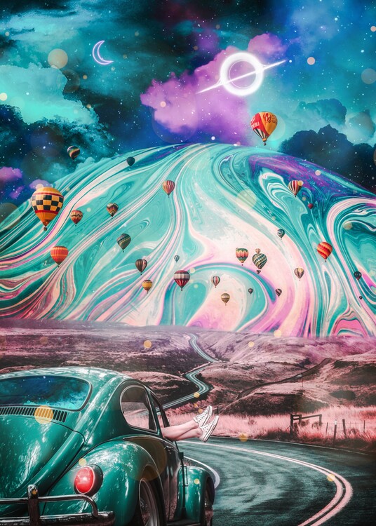 Poster Retro Soap Bubble Road Psychedelic Trippy