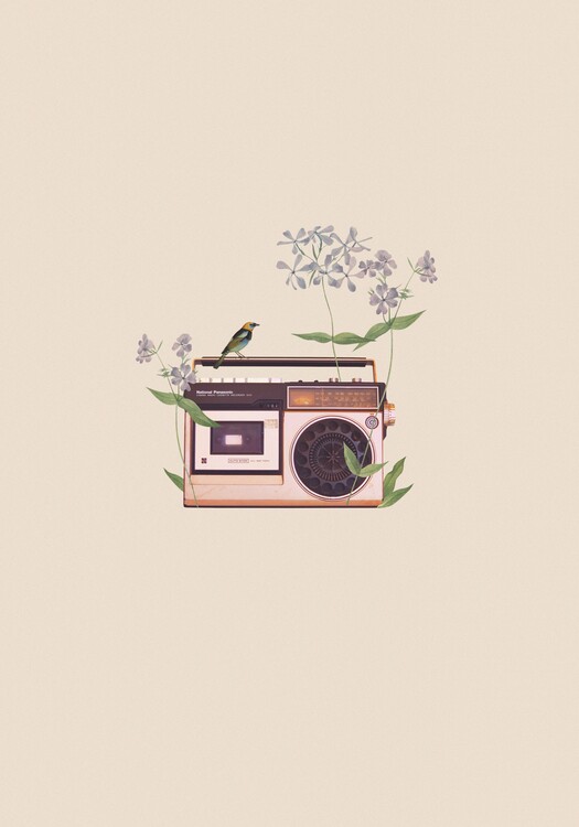 Poster Floral vintage radio