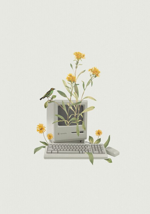 Poster Floral vintage computer