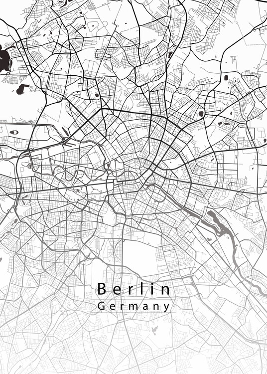 Plakat Berlin Germany City Map white