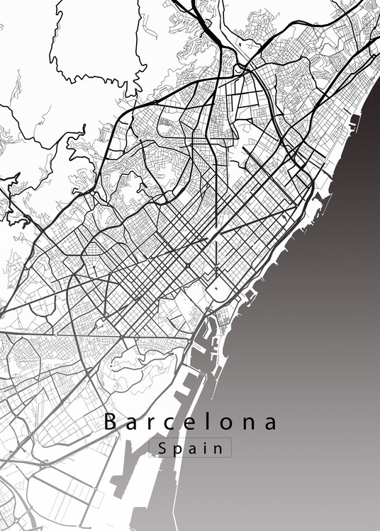Plakat Barcelona Spain City Map white