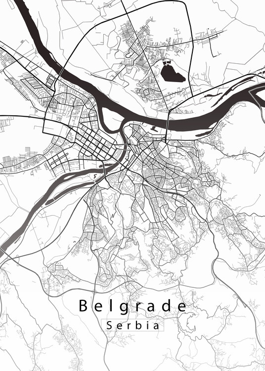 Plakat Belgrade Serbia City Map white