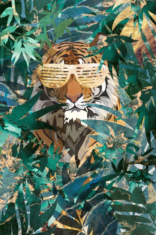 Poster Hip hop tiger in the gold and green jungle