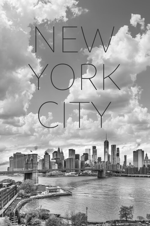 Poster NYC Lower Manhattan & Brooklyn Bridge | Text & Skyline