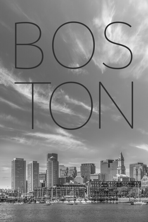 Poster BOSTON Skyline Financial District & North End | Text & Skyli