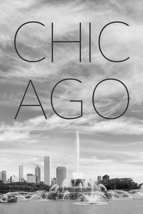 Poster CHICAGO Buckingham Fountain | Text & Skyline