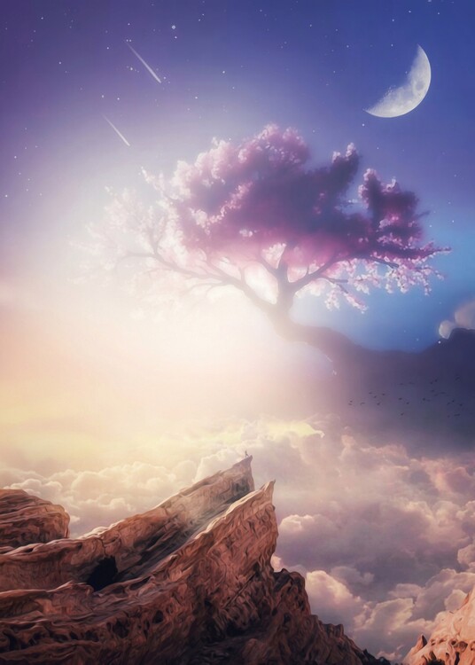Poster Japanese Feeling tree of Life and Moon