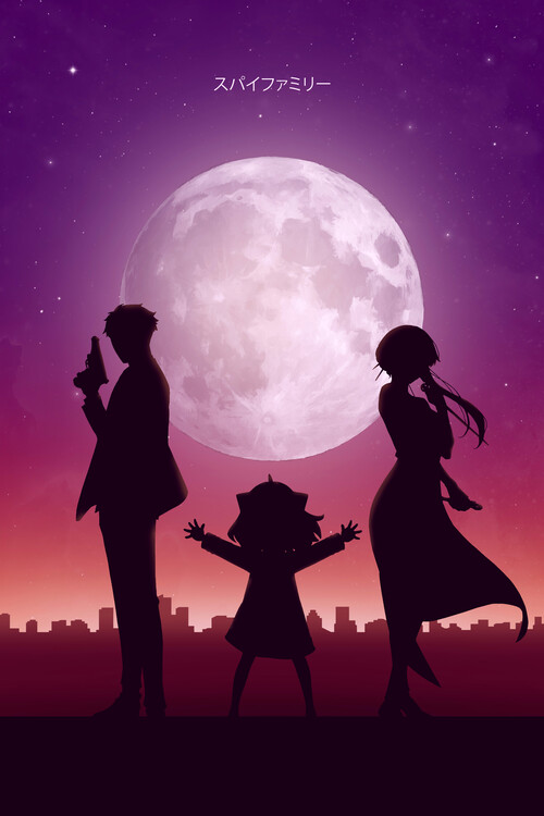 Poster Family under the moon