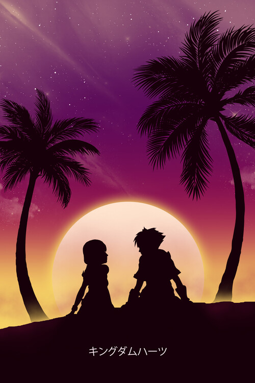 Plakát Sora and Kairi on sunset