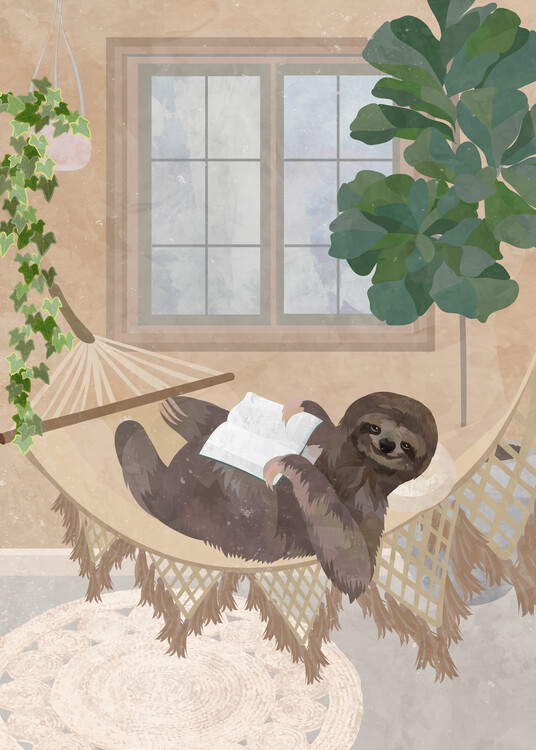 Poster Sloth Relaxing in a boho hammock
