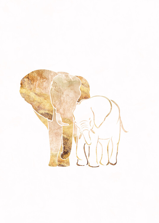 Poster Golden Elephant Silhouettes 1