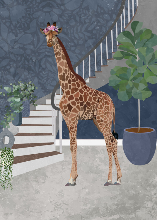 Poster Giraffe and the victorian staircase