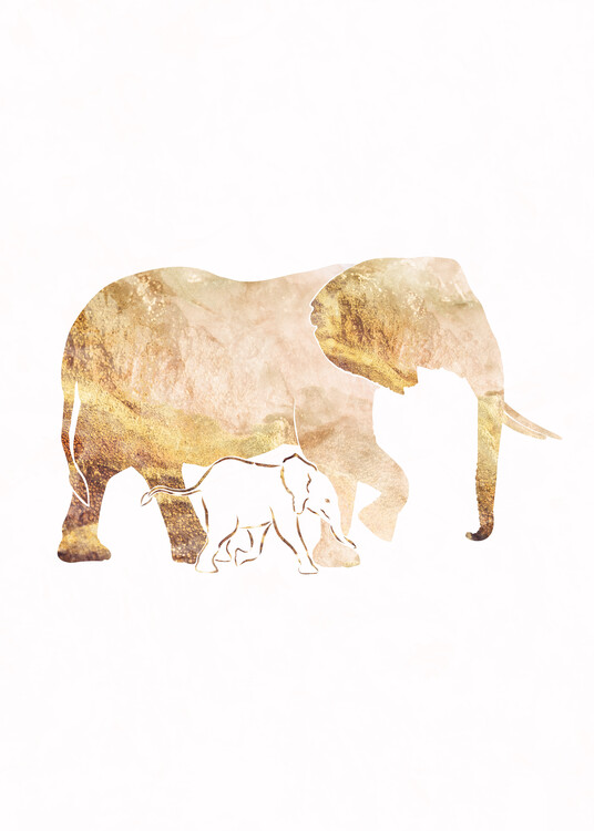 Poster Golden Elephant Silhouettes 2