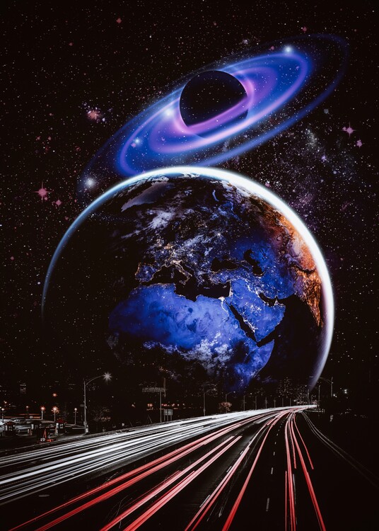 Poster Speed Light to the Universe and Purple Planet Earth