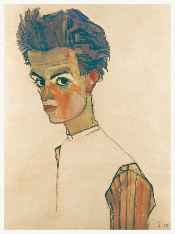 Levně Plakát, Obraz - Man in Striped Shirt, Egon Schiele, 30 × 40 cm
