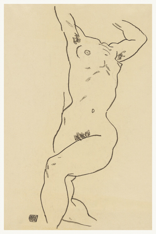 Canvas Print Lying Woman (Female Nude Line Sketch) - Egon Schiele